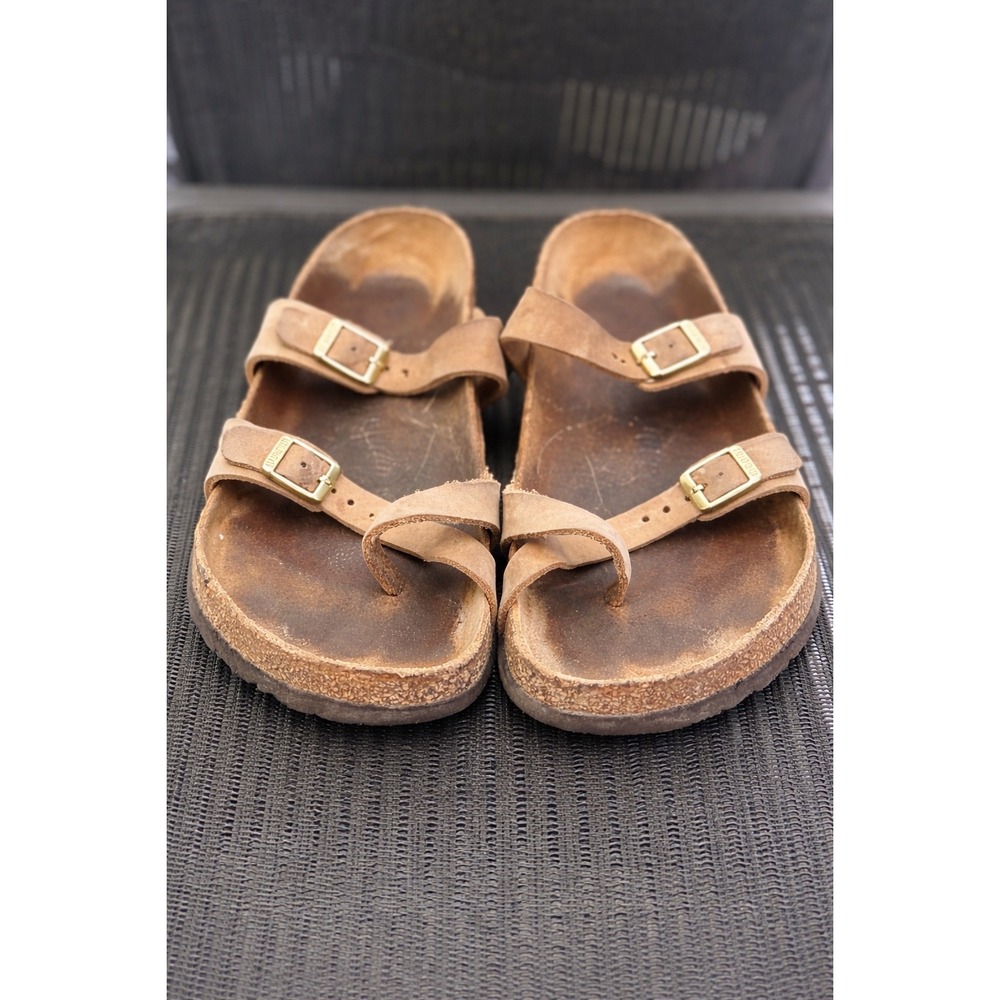 Birkenstock Mayari Toe‎ Loop Sandals Brown Oiled Leather Cork Footbed EU 40 Boho